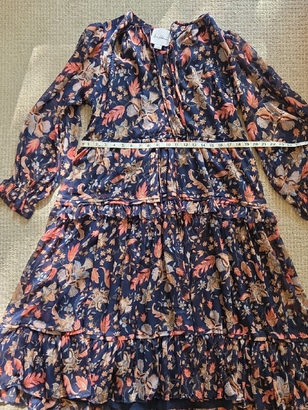 Sam Edelman Navy Floral Midi Dress with Pink & Cream Flowers - Picture 4 of 13